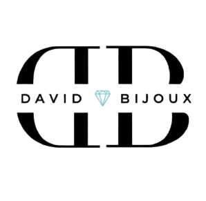 Logo David Bijoux : Monogramme Art Déco blanc sur fond noir, spécialiste en bijoux anciens et perles naturelles